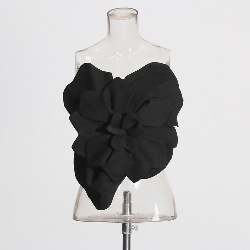 Three-dimensional Flower Backless Tube Top