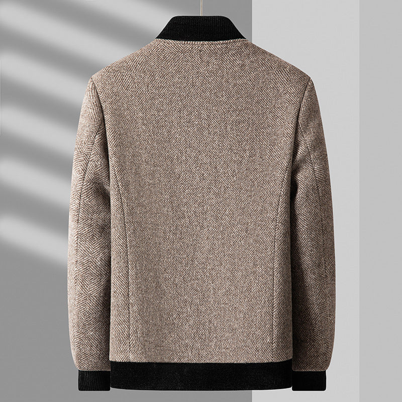 Stand Collar Zipper Woolen Jacket