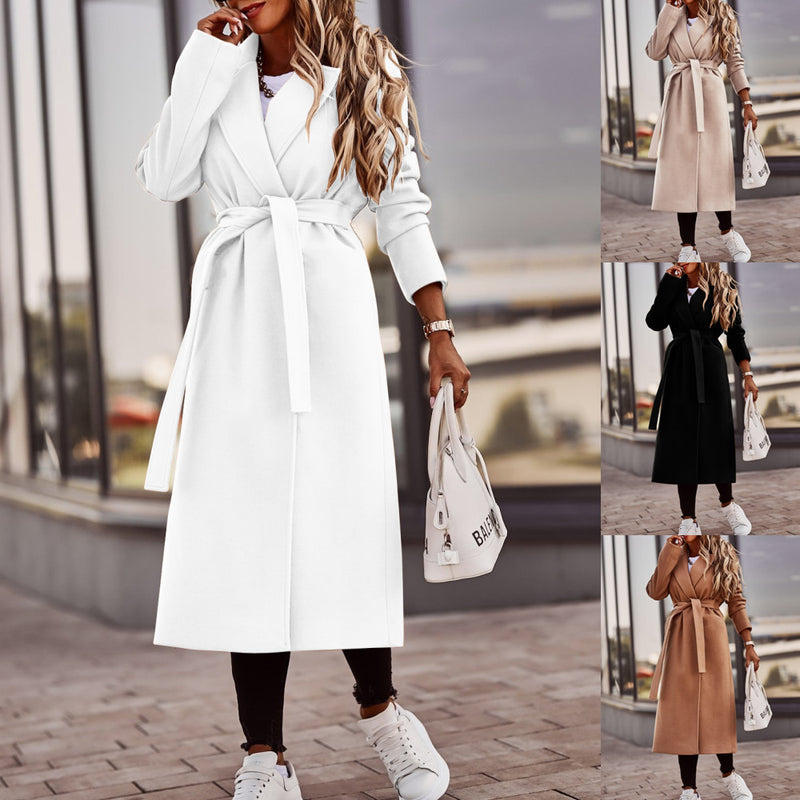 V-neck Lace Up Woolen Coat