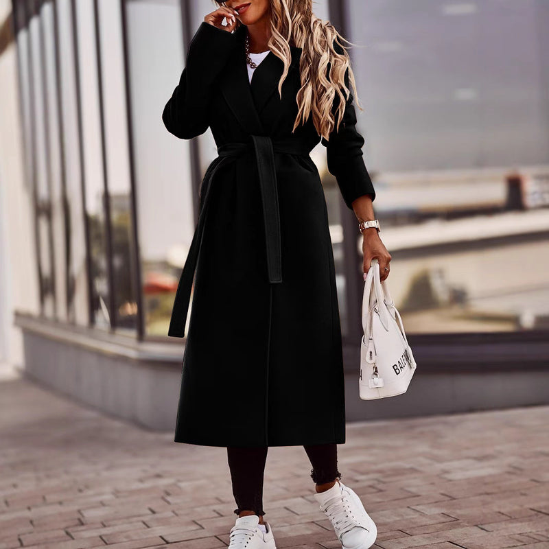 V-neck Lace Up Woolen Coat
