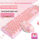 Pink Real Mechanical Keyboard And Mouse Set for Girls