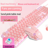 Pink Real Mechanical Keyboard And Mouse Set for Girls