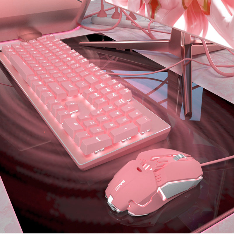 Pink Real Mechanical Keyboard And Mouse Set for Girls