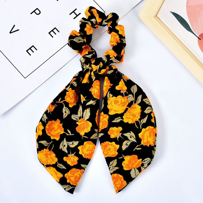 Pearl Hair Tie Broken Flower Bow Ribbon Rubber Band