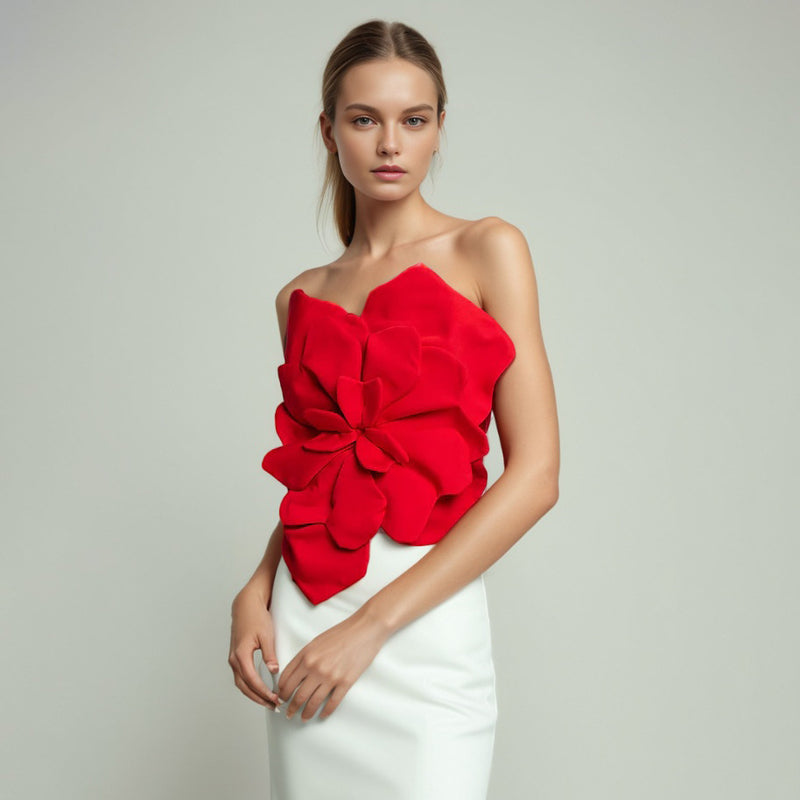Three-dimensional Flower Backless Tube Top