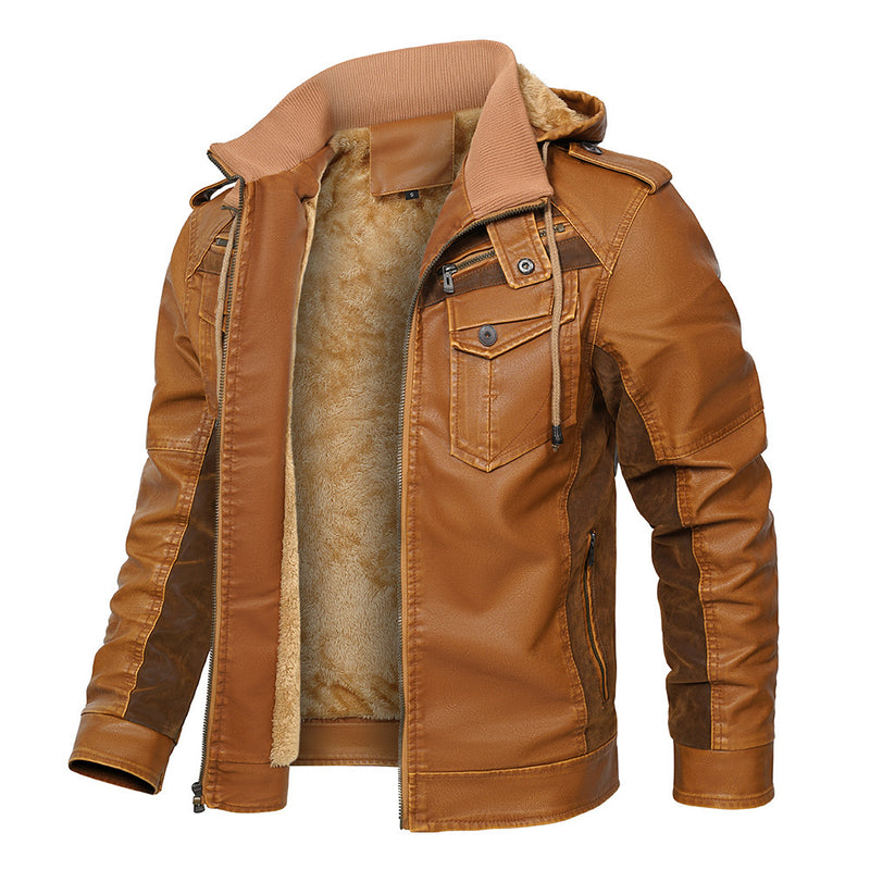 Hooded PU Leather Jacket