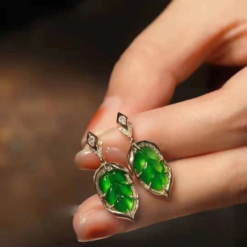 Jade Pulp Leaf Copper Earrings
