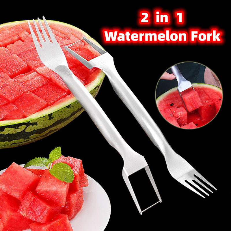 2 In 1 Watermelon Fork Slicer Stainless Steel Watermelon Slicer Cutter