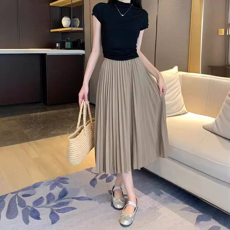 Pleated Skirt High Waist Slimming