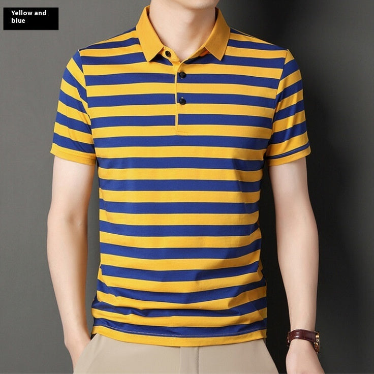 Ice Silk Polo Collar Stripes shirt