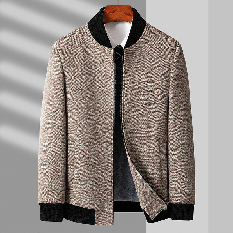 Stand Collar Zipper Woolen Jacket