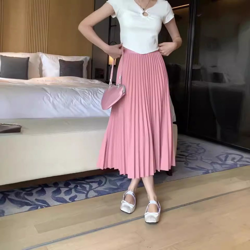 Pleated Skirt High Waist Slimming