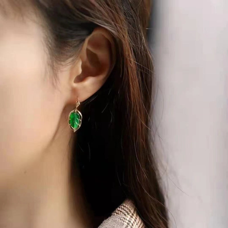Jade Pulp Leaf Copper Earrings