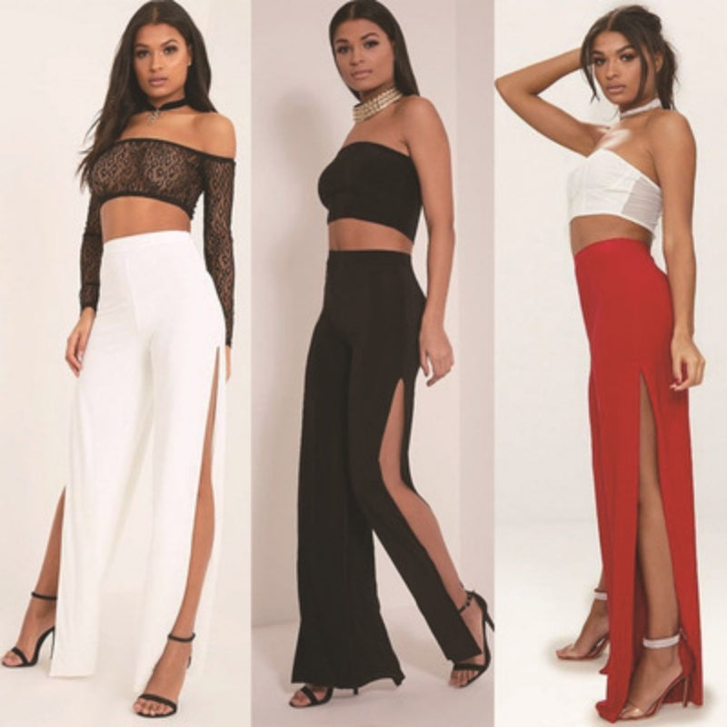 Slit Straight-leg Trousers Pants