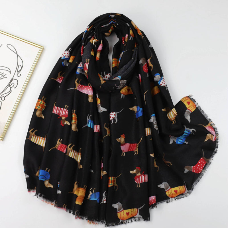 Sausage Dog Satin Printed Scarf Shawl