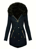 Zipper Faux Fur Decorative Hat Fur Coat