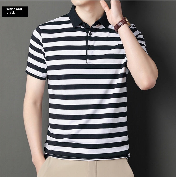 Ice Silk Polo Collar Stripes shirt