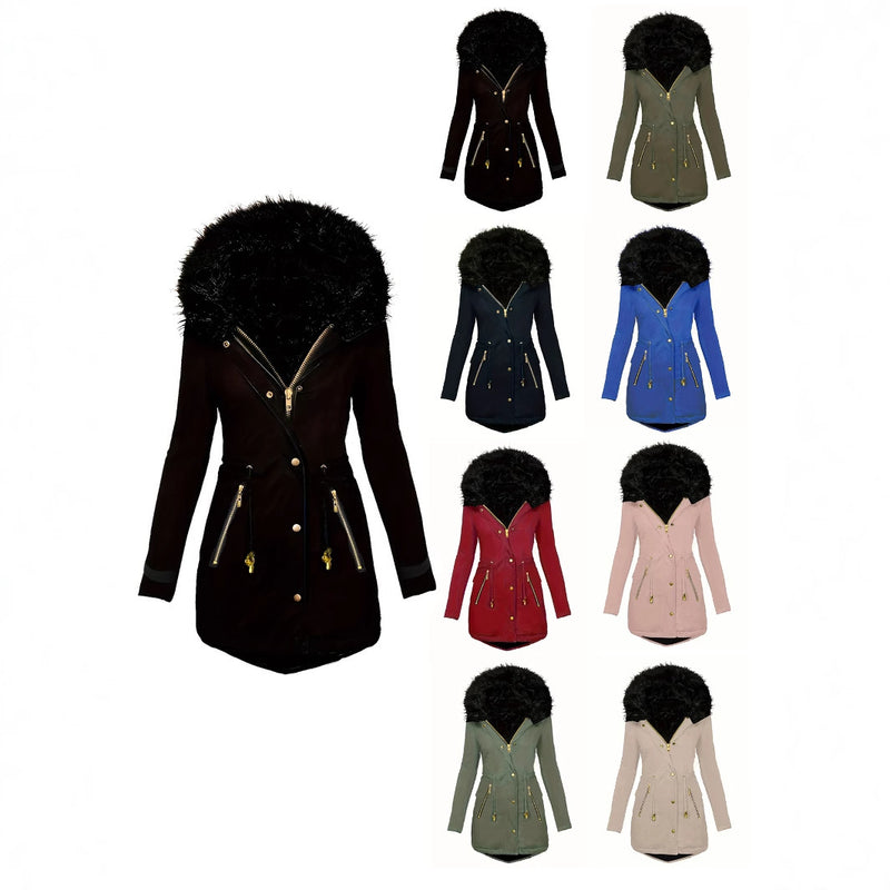 Zipper Faux Fur Decorative Hat Fur Coat